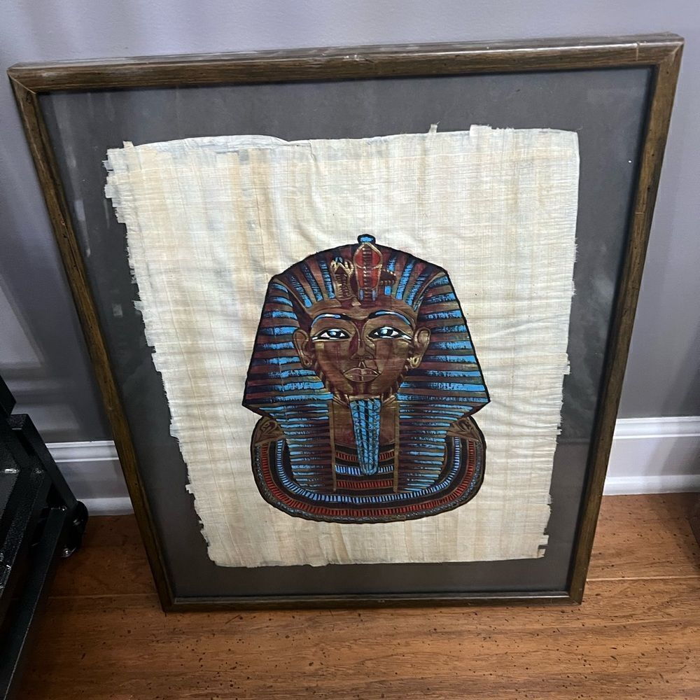 Framed Egyptian Tutankhamun Hand Painted Papyrus wall Art